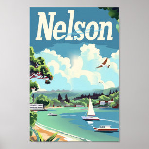 Póster Ilustracion de viajes de Nueva Zelanda de Nelson