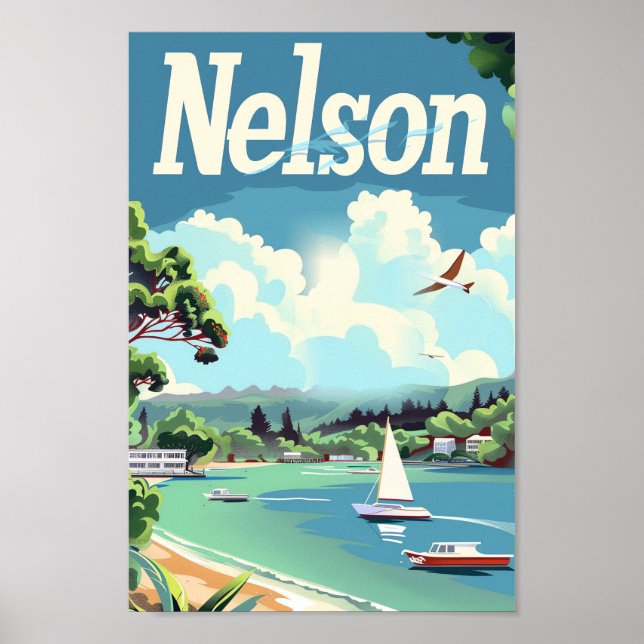 Póster Ilustracion de viajes de Nueva Zelanda de Nelson (Frente)