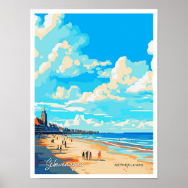 Póster Ilustracion de viajes de Scheveningen Países Bajos