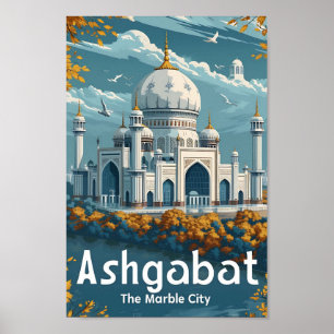 Póster Ilustracion de viajes de vintage de Ashgabat Turkm