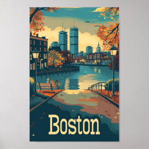 Póster Ilustracion de viajes de vintage de Boston Massach