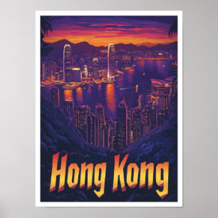 Póster Ilustracion de viajes de vintage de Hong Kong Chin
