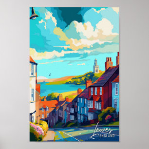 Póster Ilustracion de viajes de Vintage de Lewes England