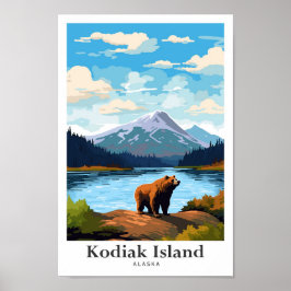 Póster Ilustracion de viajes Kodiak Island Alaska