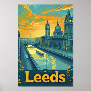 Póster Ilustracion de viajes Leeds Yorkshire Vintage Retr