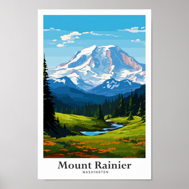 Póster Ilustracion de viajes Mount Rainier Washington (Frente)
