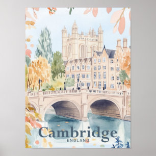 Póster Ilustracion de viajes por acuarela de Cambridge En