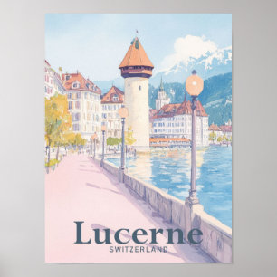 Póster Ilustracion de viajes por aguas de Suiza Lucerne
