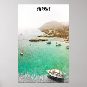 Póster Ilustracion de viajes por el paisaje de Chipre
