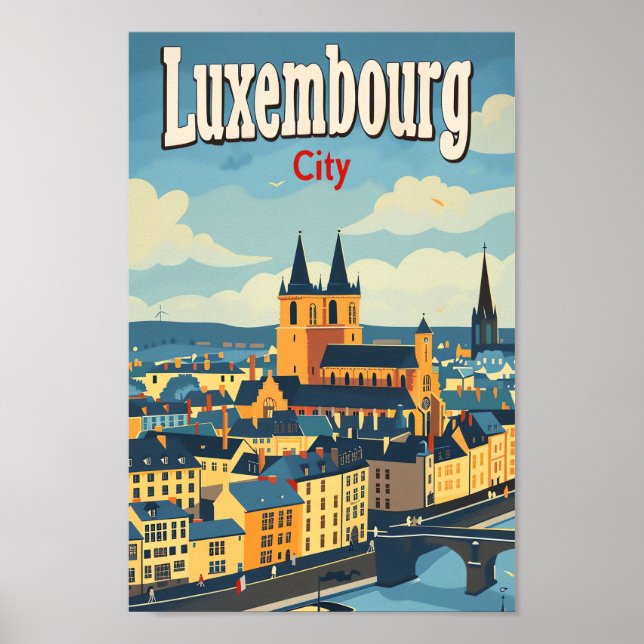 Póster Ilustracion de Viajes Retro de la Ciudad de Luxemb (Frente)