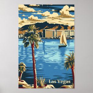 Póster Ilustracion de viajes retro de las Vegas Nevada