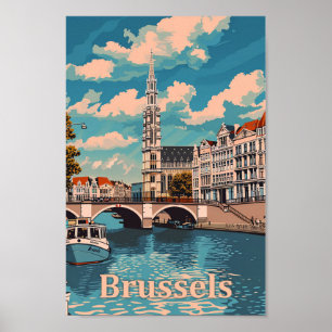 Póster Ilustracion de Viajes Retro Vintage de Bruselas Bé