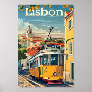 Póster Ilustracion de viajes retro vintage de Lisboa Port