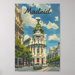 Póster Ilustracion de Viajes Retro Vintage de Madrid Espa