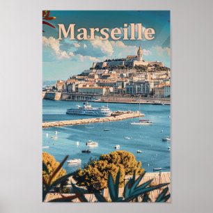 Póster Ilustracion de viajes Retro Vintage de Marsella Fr
