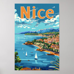 Póster Ilustracion de viajes retro vintage de Nice France