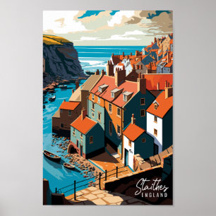 Póster Ilustracion de viajes Staithes England vintage