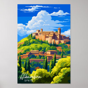 Póster Ilustracion de viajes vintage de Alhambra España