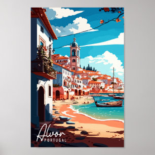 Póster Ilustracion de viajes vintage de Alvor Portugal