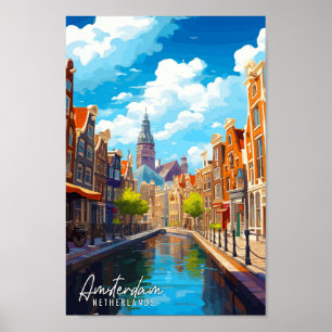 Póster Ilustracion de viajes vintage de Amsterdam