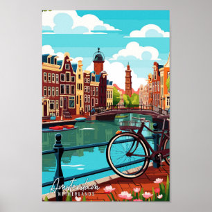 Póster Ilustracion de viajes vintage de Amsterdam