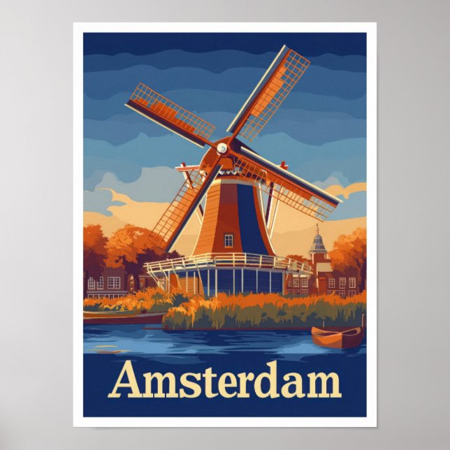Póster Ilustracion de Viajes Vintage de Amsterdam (Frente)