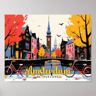 Póster Ilustracion de Viajes Vintage de Amsterdam