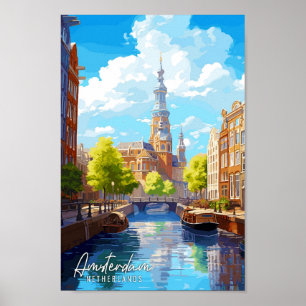 Póster Ilustracion de viajes vintage de Amsterdam