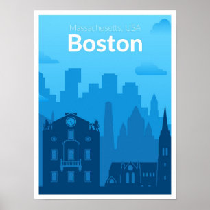 Póster Ilustracion de Viajes Vintage de Boston Massachuse