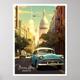 Póster Ilustracion de Viajes Vintage de Buenos Aires Arge