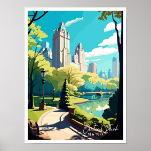 Póster Ilustracion de viajes vintage de Central Park New