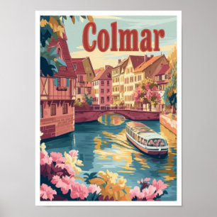 Póster Ilustracion de Viajes Vintage de Colmar France