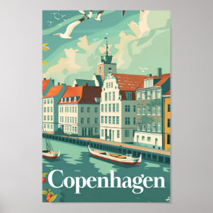 Póster Ilustracion de Viajes Vintage de Copenhague Dinama