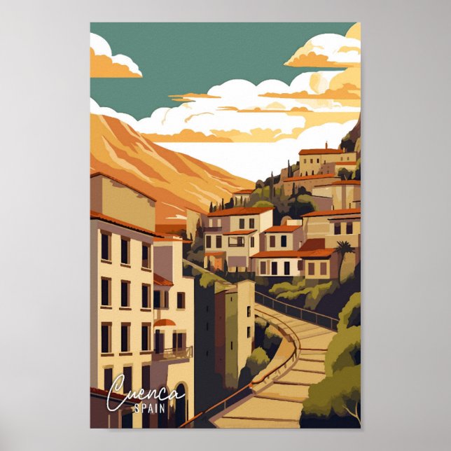 Póster Ilustracion de Viajes Vintage de Cuenca España (Frente)