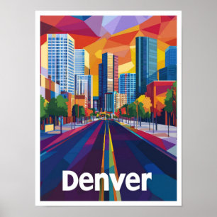 Póster Ilustracion de Viajes Vintage de Denver Colorado U