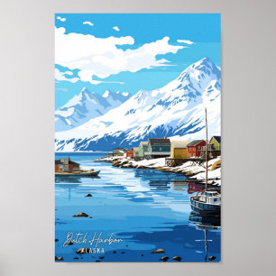 Póster Ilustracion de Viajes Vintage de Dutch Harbour Ala