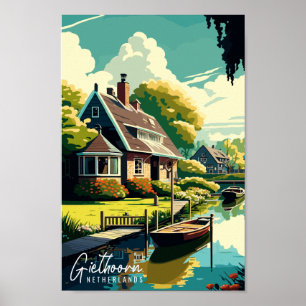 Póster Ilustracion de viajes vintage de Giethoorn Países