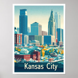 Póster Ilustracion de viajes Vintage de Kansas City