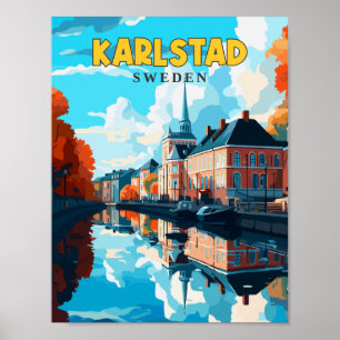 Póster Ilustracion de viajes vintage de Karlstad Suecia
