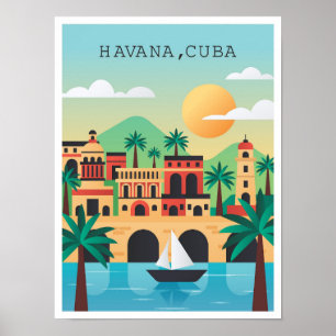 Póster Ilustracion de Viajes Vintage de La Habana Cuba