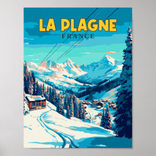 Póster Ilustracion de viajes vintage de La Plagne France