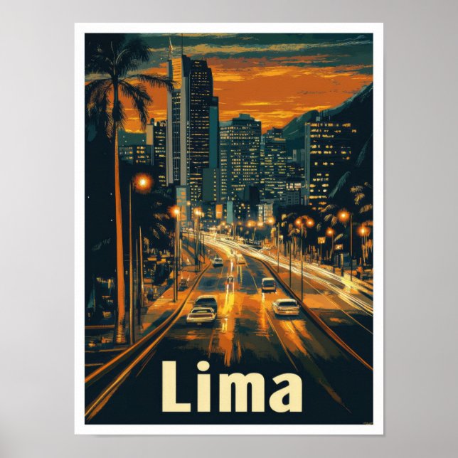 Póster Ilustracion de Viajes Vintage de Lima Perú (Frente)