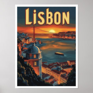 Póster Ilustracion de Viajes Vintage de Lisboa Portugal