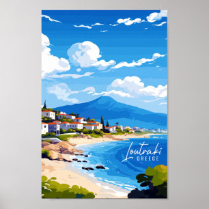 Póster Ilustracion de viajes vintage de Loutraki Grecia