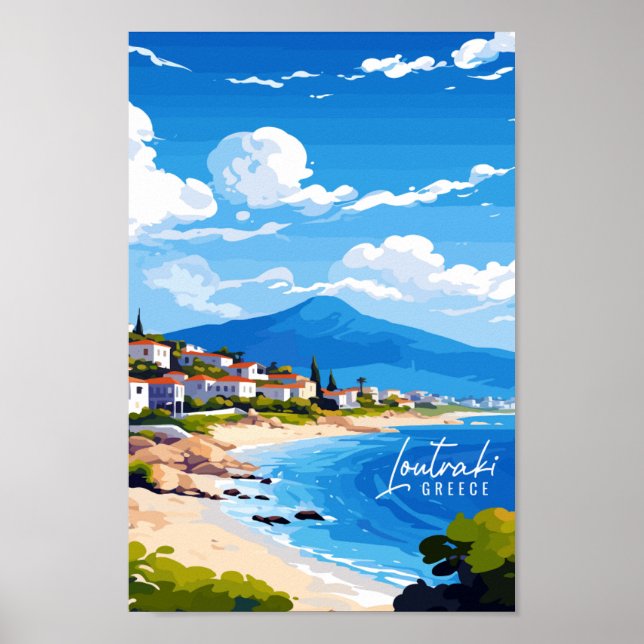 Póster Ilustracion de viajes vintage de Loutraki Grecia (Frente)