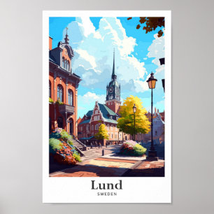 Póster Ilustracion de Viajes Vintage de Lund Sweden