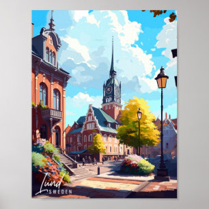 Póster Ilustracion de viajes vintage de Lund Sweden