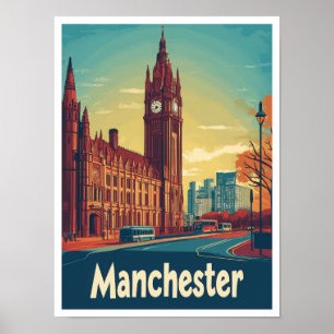 Póster Ilustracion de Viajes Vintage de Manchester Englan