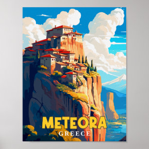 Póster Ilustracion de viajes vintage de Meteora Grecia