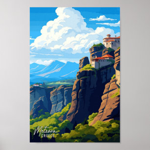 Póster Ilustracion de viajes vintage de Meteora Grecia